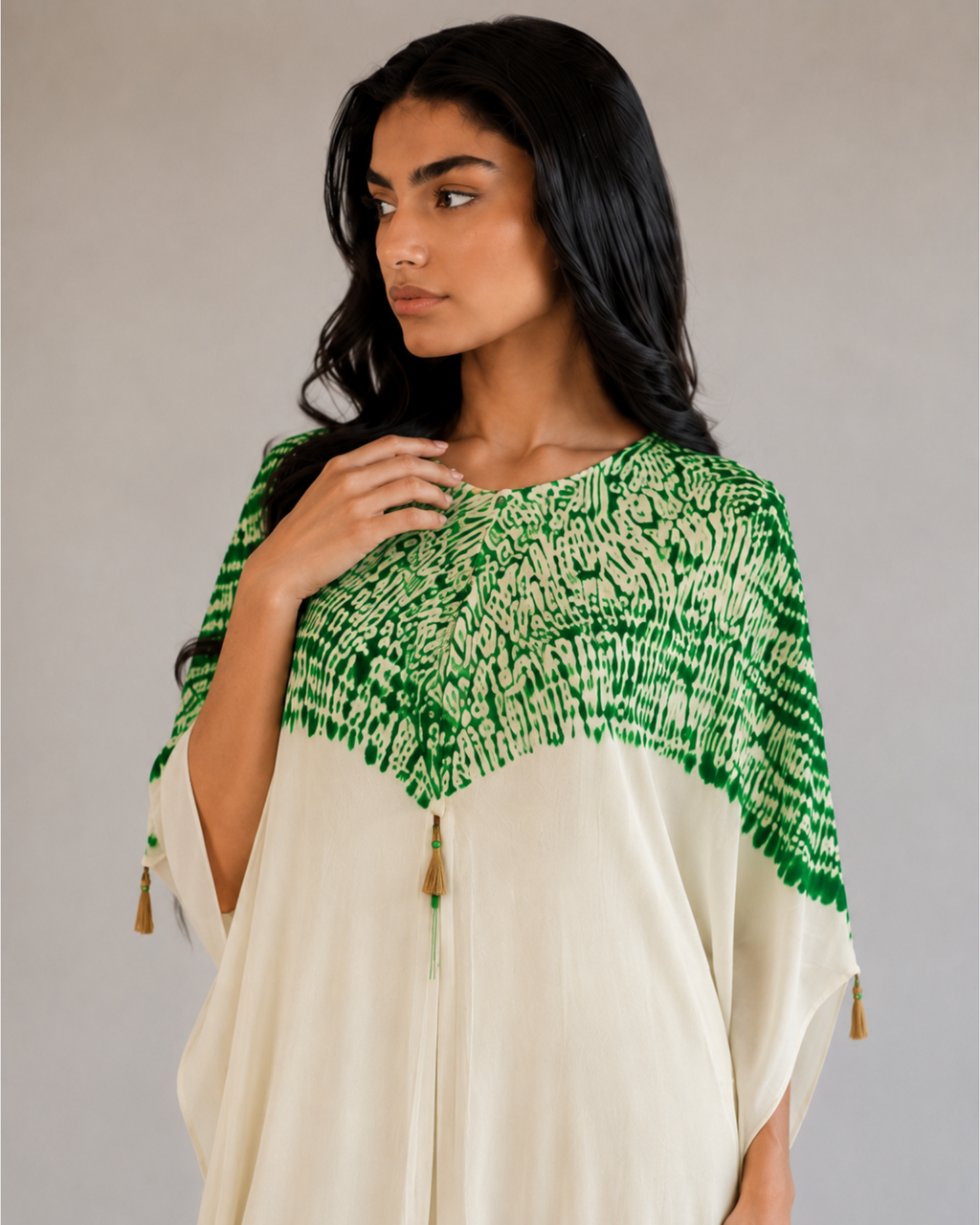 Kurta Set Shibori - Ivory/ Dark Green