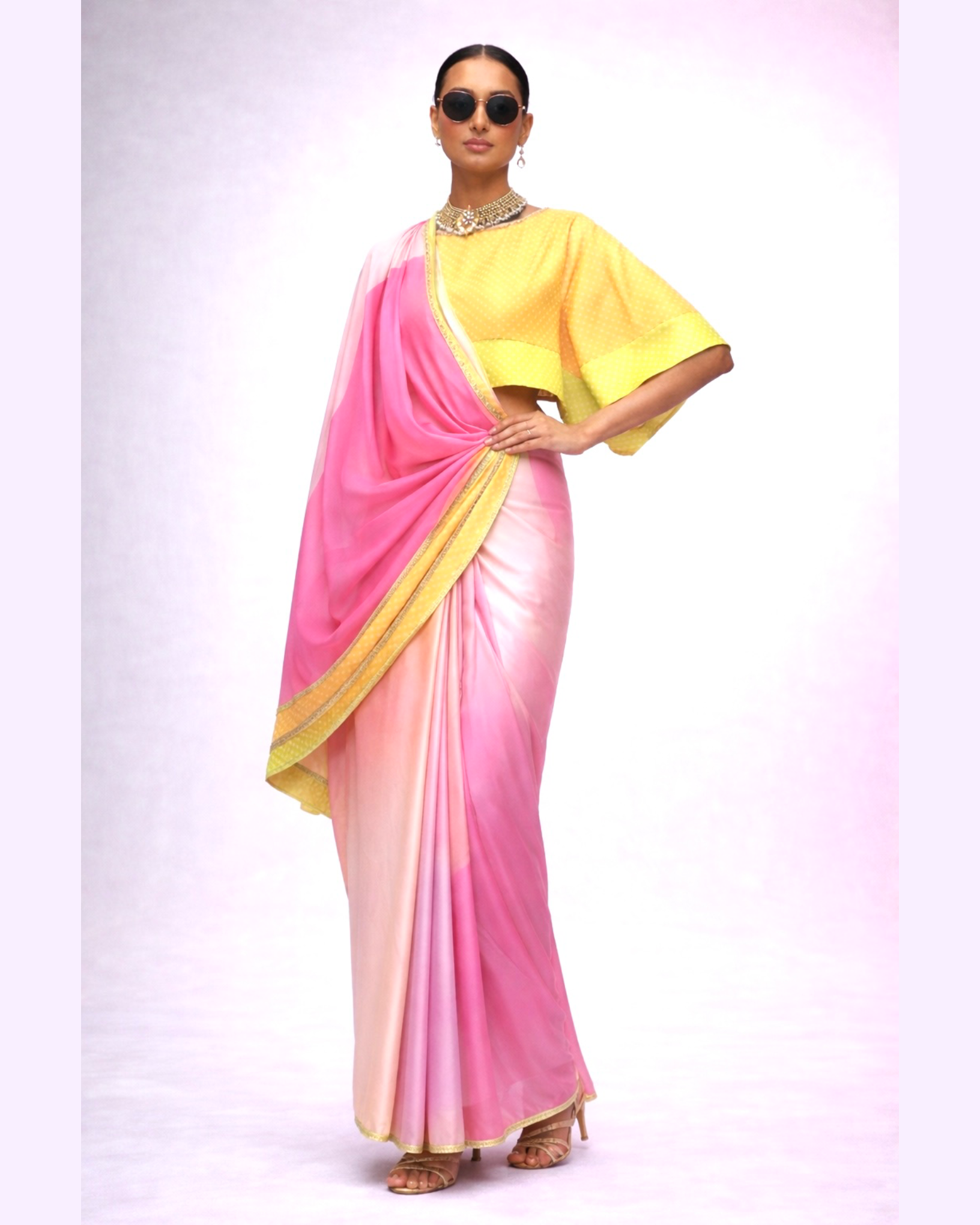 Saree Bandhej Mixology - Yellow / Lime / Pink