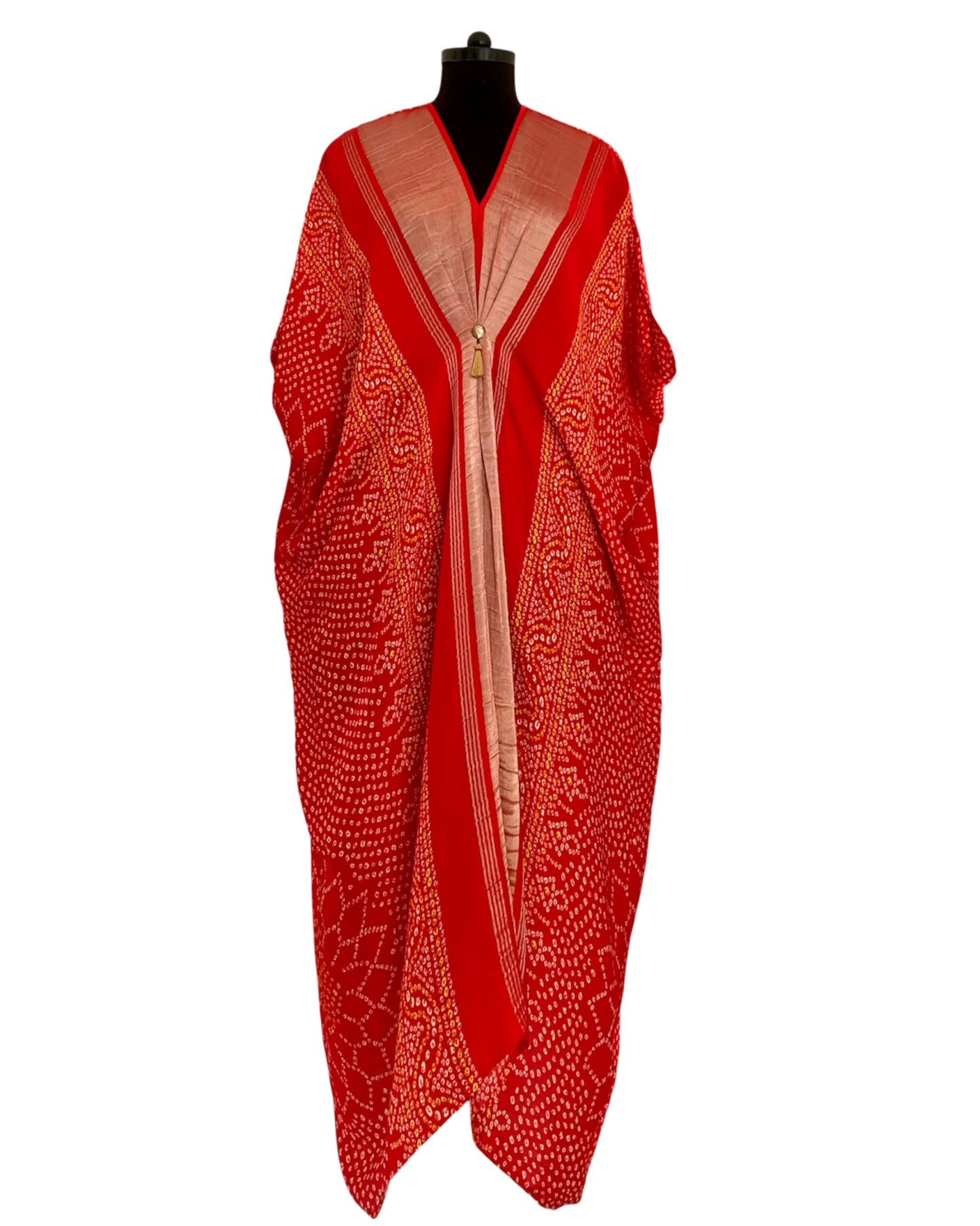 Kaftan Bandhej - Red / Gold / Silver