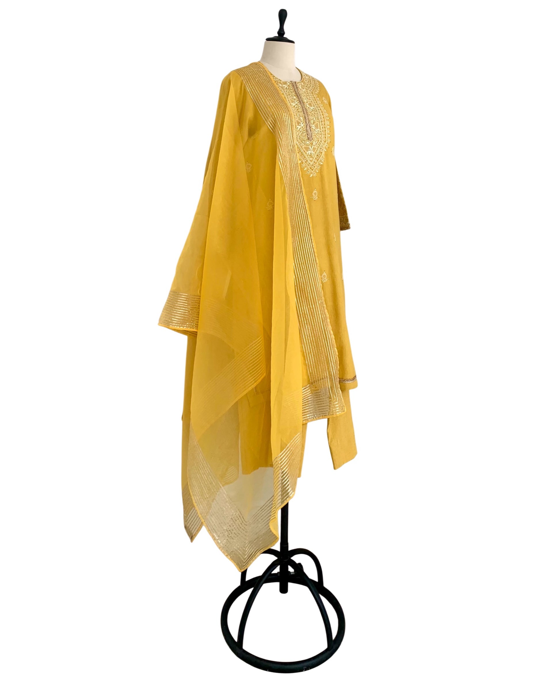 Kurta Set Chikankari - Yellow / Gold / Silver