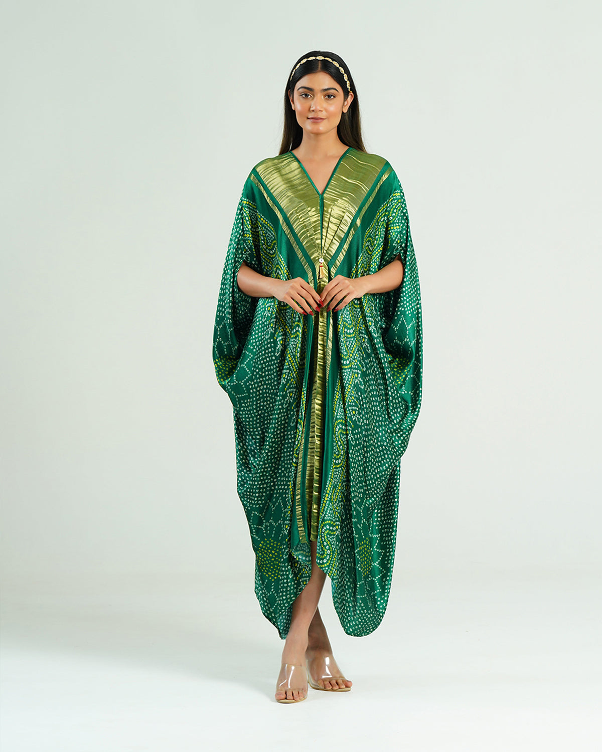Kaftan Bandhej - Emerald Green / Gold