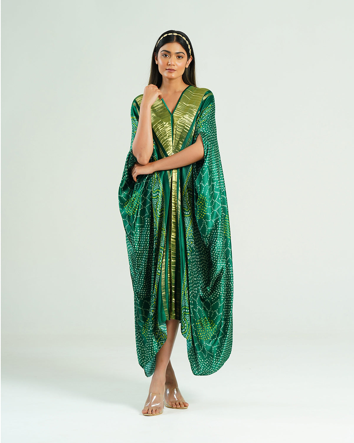 Kaftan Bandhej - Emerald Green / Gold