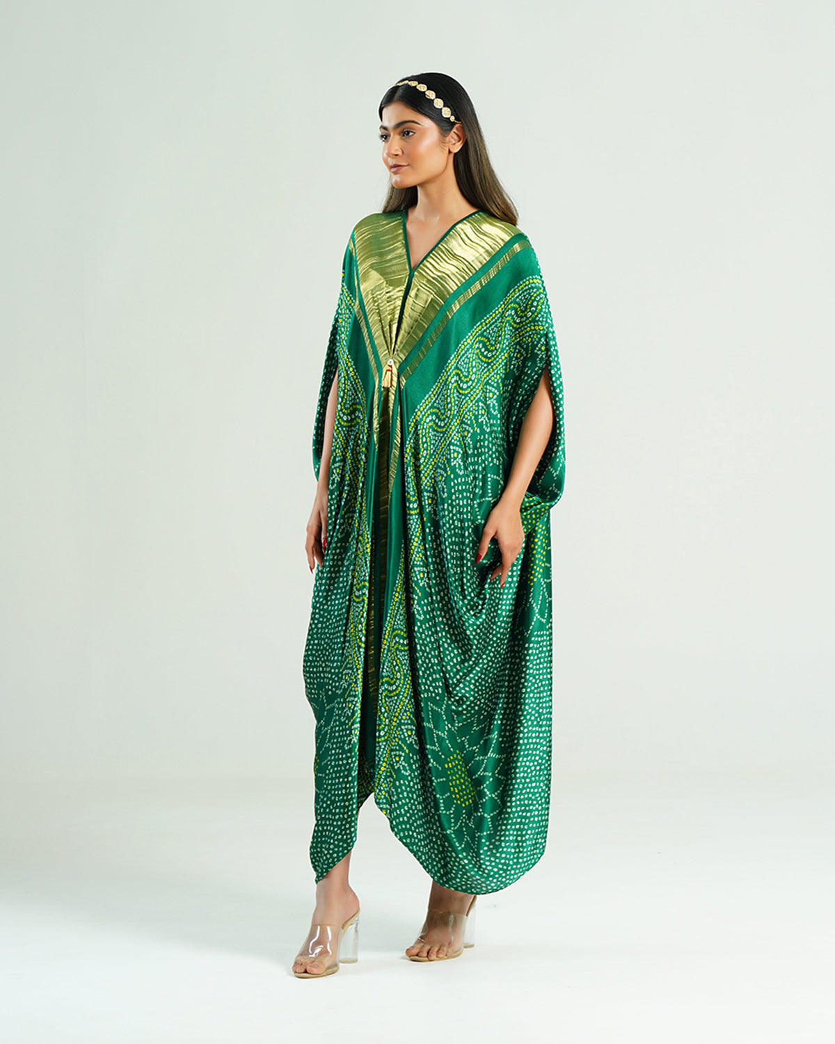 Kaftan Bandhej - Emerald Green / Gold