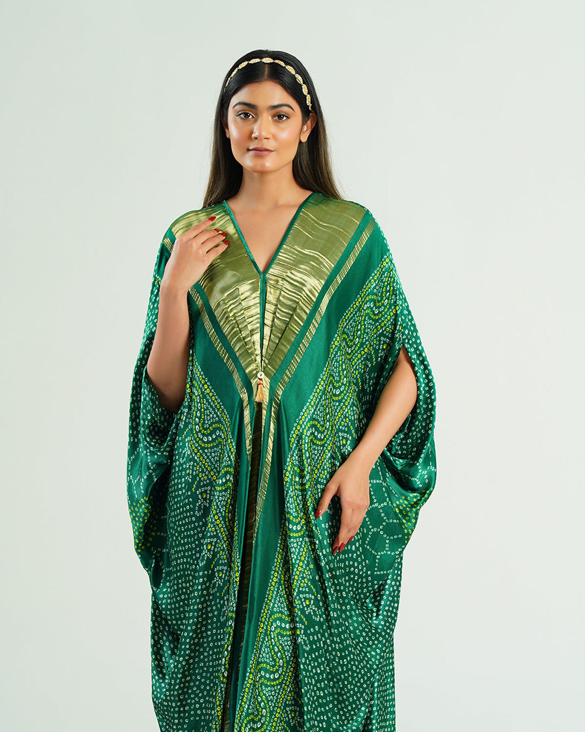 Kaftan Bandhej - Emerald Green / Gold
