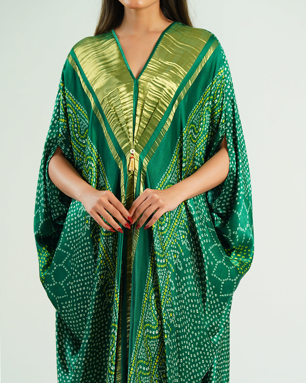 Kaftan Bandhej - Emerald Green / Gold