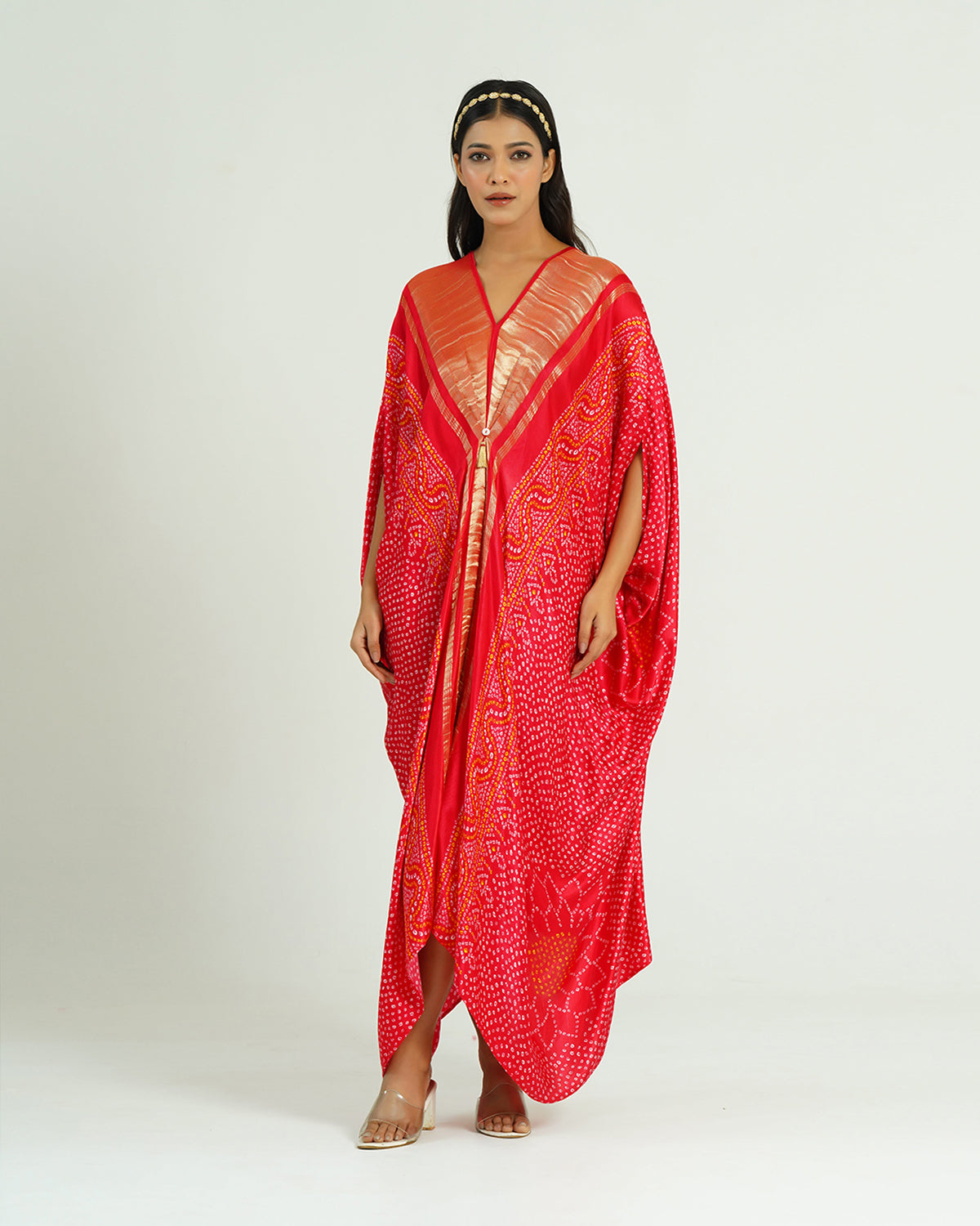 Kaftan Bandhej - Red / Gold