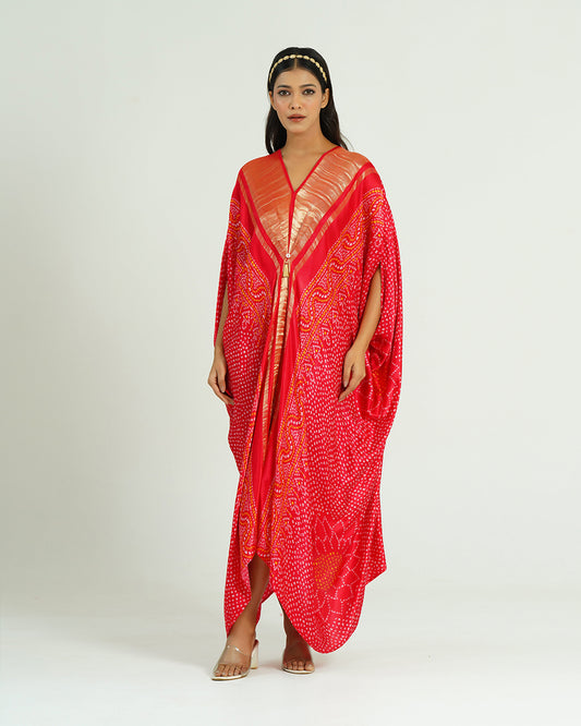 Kaftan Bandhej - Red / Gold