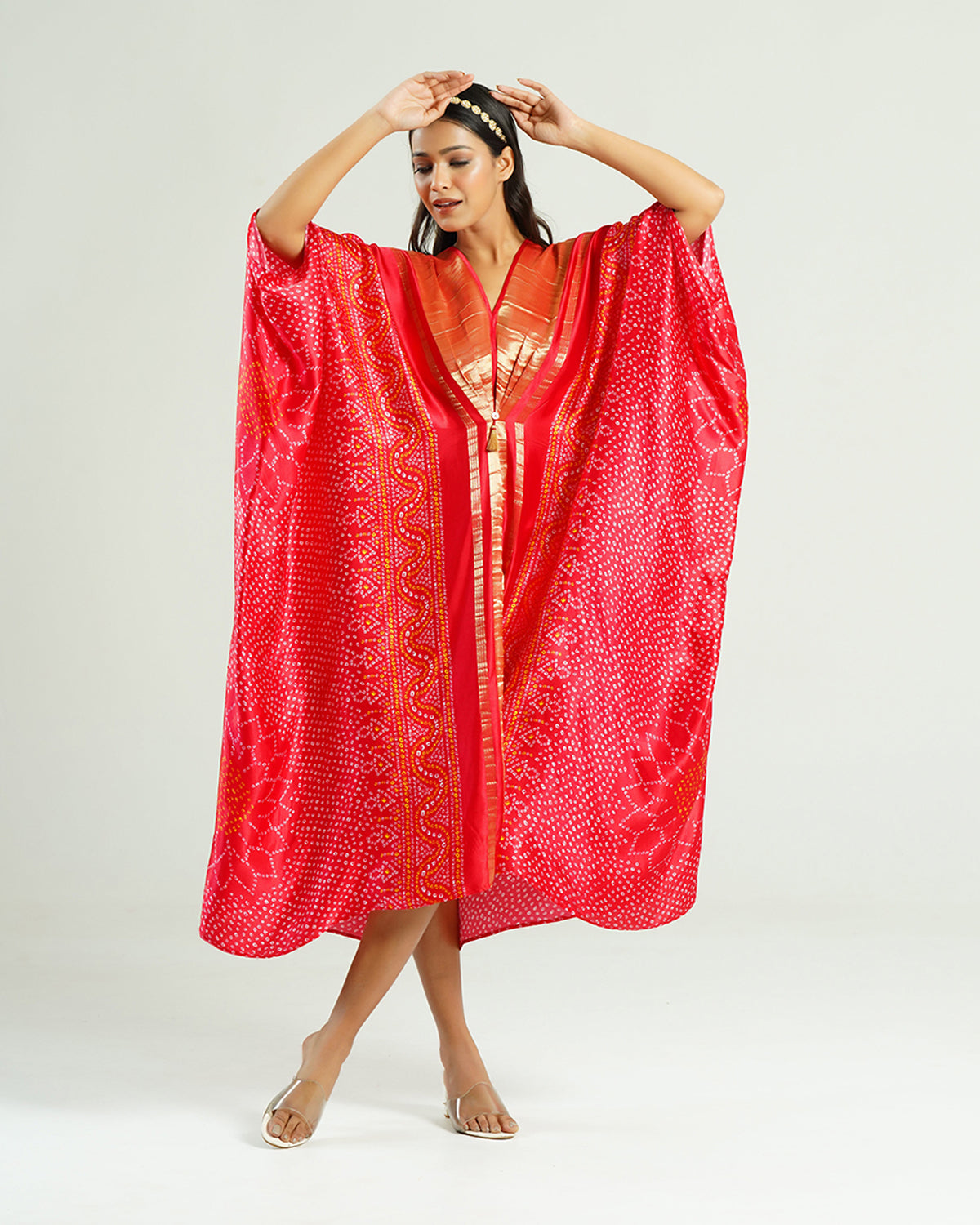 Kaftan Bandhej - Red / Gold
