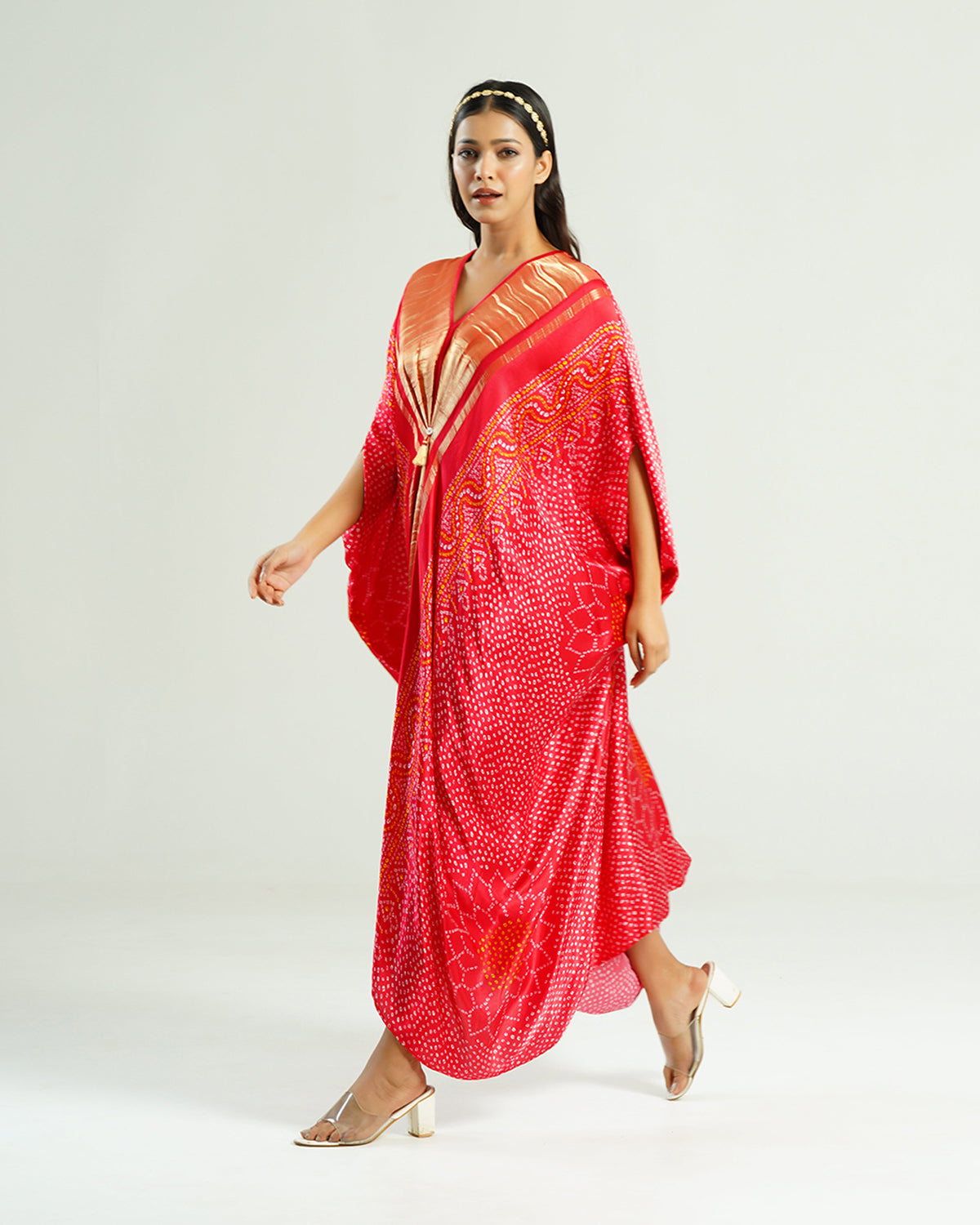 Kaftan Bandhej - Red / Gold