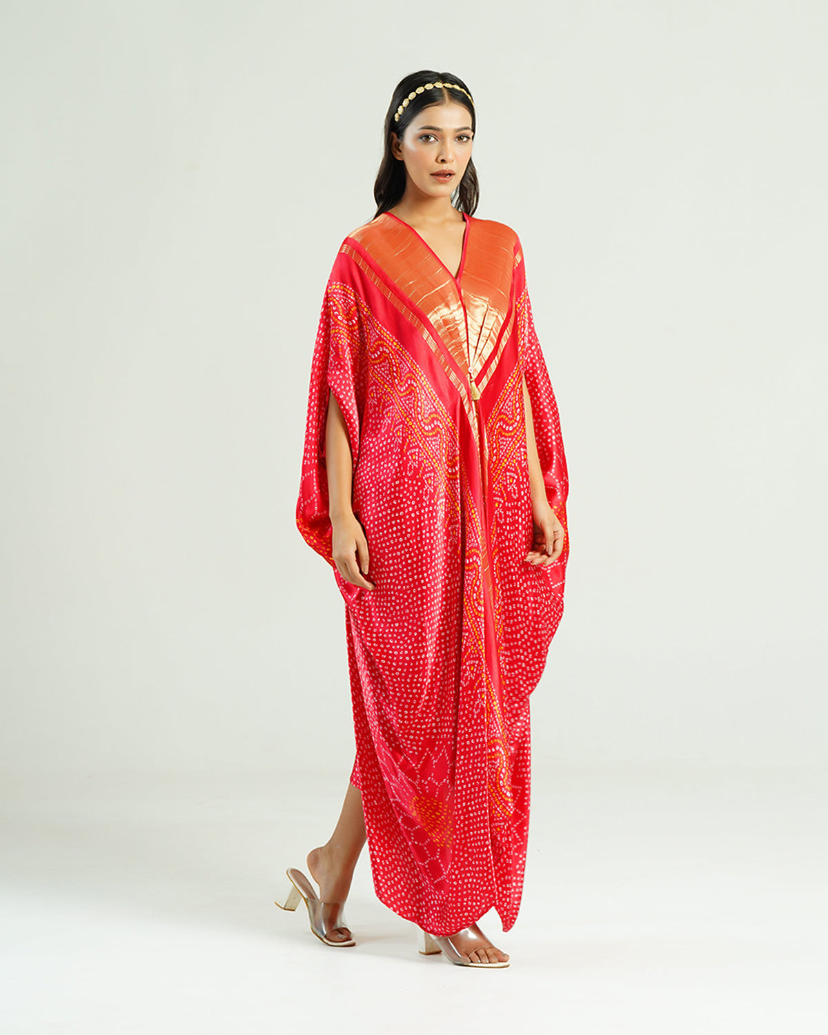 Kaftan Bandhej - Red / Gold