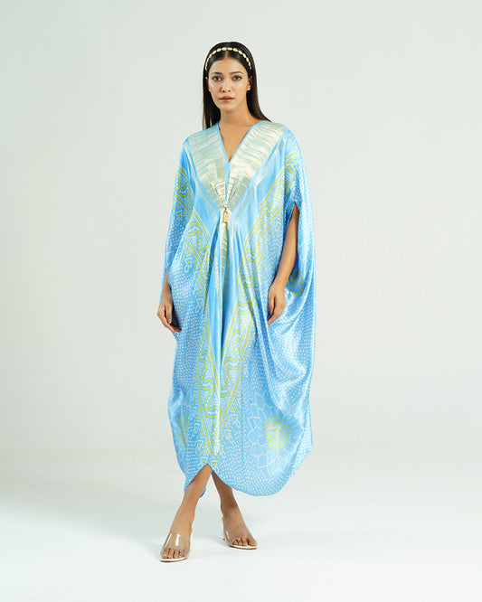 Kaftan Bandhej - Sky Blue / Gold