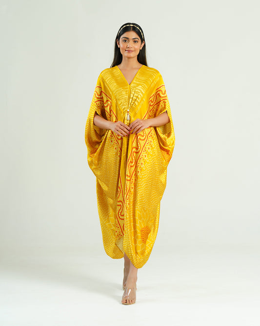 Kaftan Bandhej - Yellow / Gold