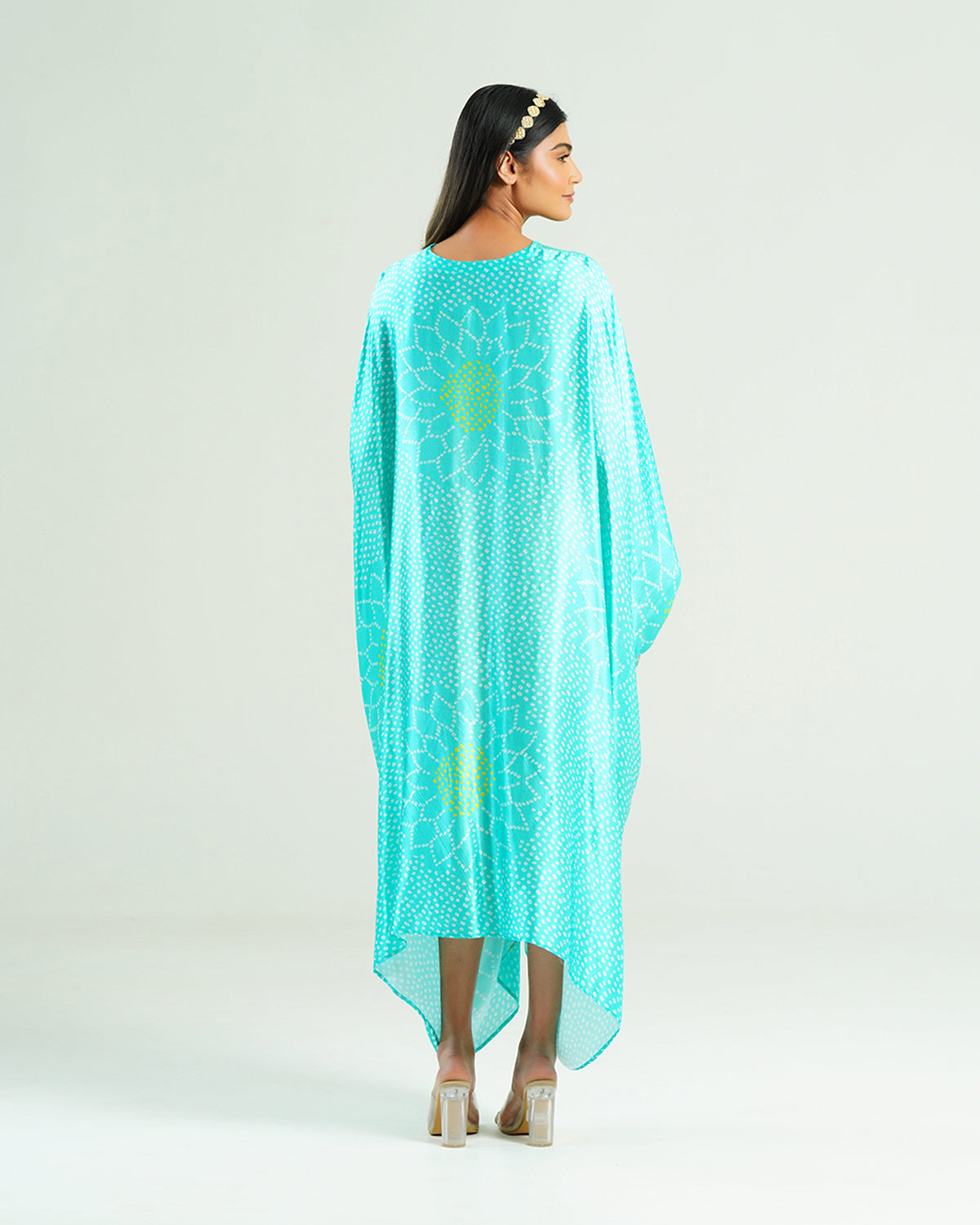 Kaftan Bandhej - Aquamarine / Gold