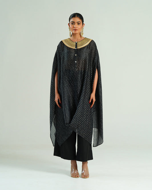 Kurta Set Bandhej - Black / Ivory / Gold