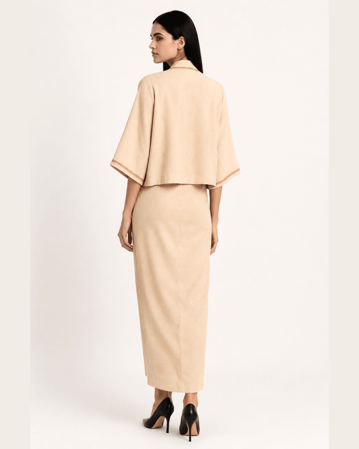 Draped Skirt Camisole Jacket Set Khadi - Ivory / Gold - Mayura Kumar
