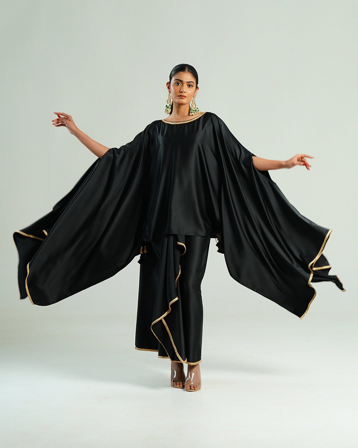 Drape Skirt Kimono Set - Black / Gold - Mayura Kumar
