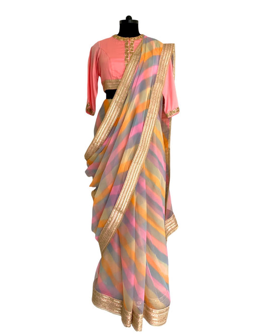 Saree Leheriya - Pink / Grey / Multi Pastels