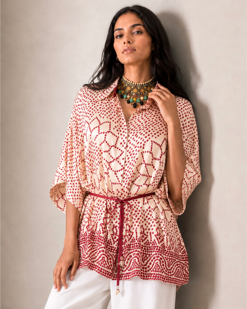 Shirt Kimono Bandhej - Ivory/Red