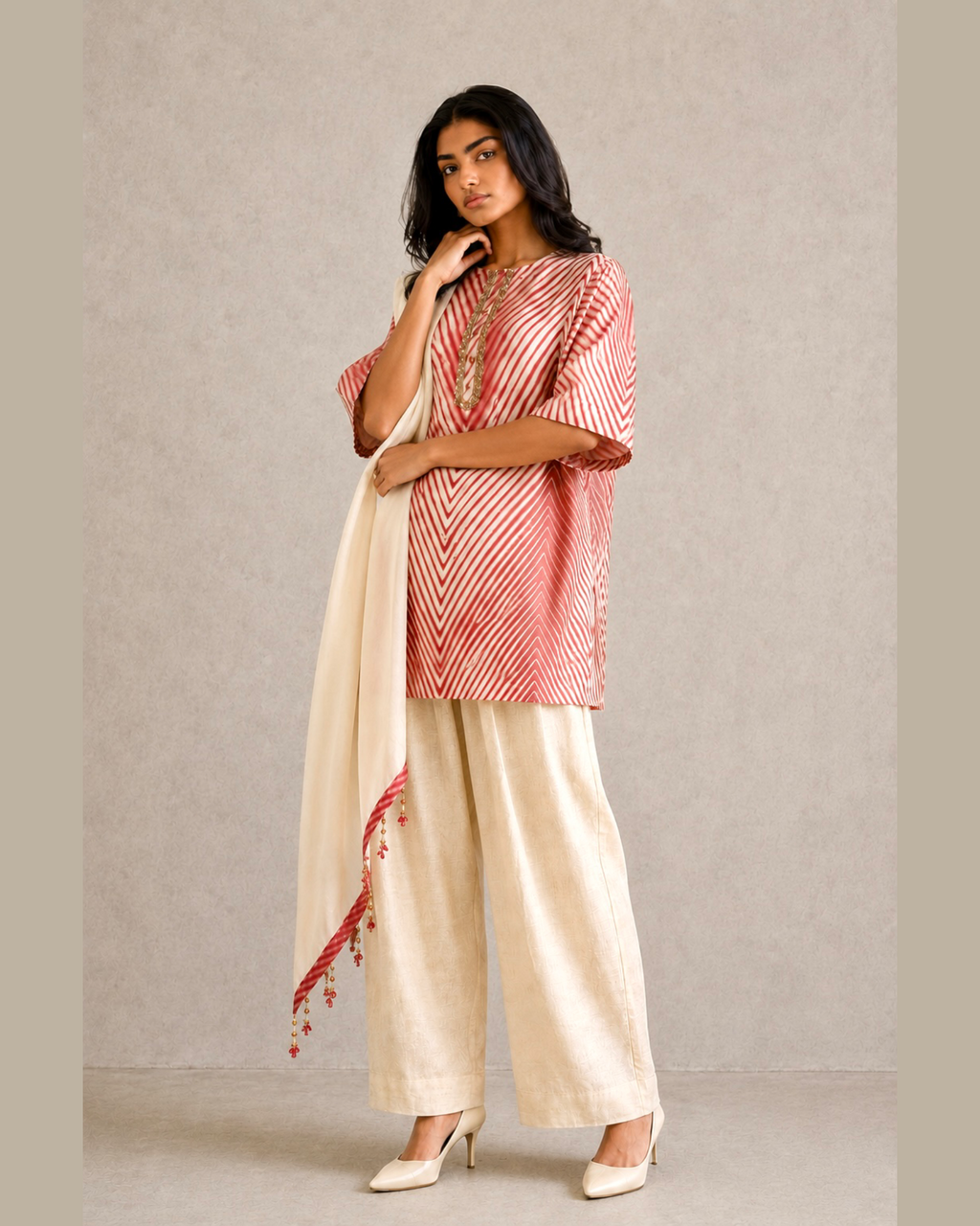 Kurta Set Arashi Shibori - Ivory/Red