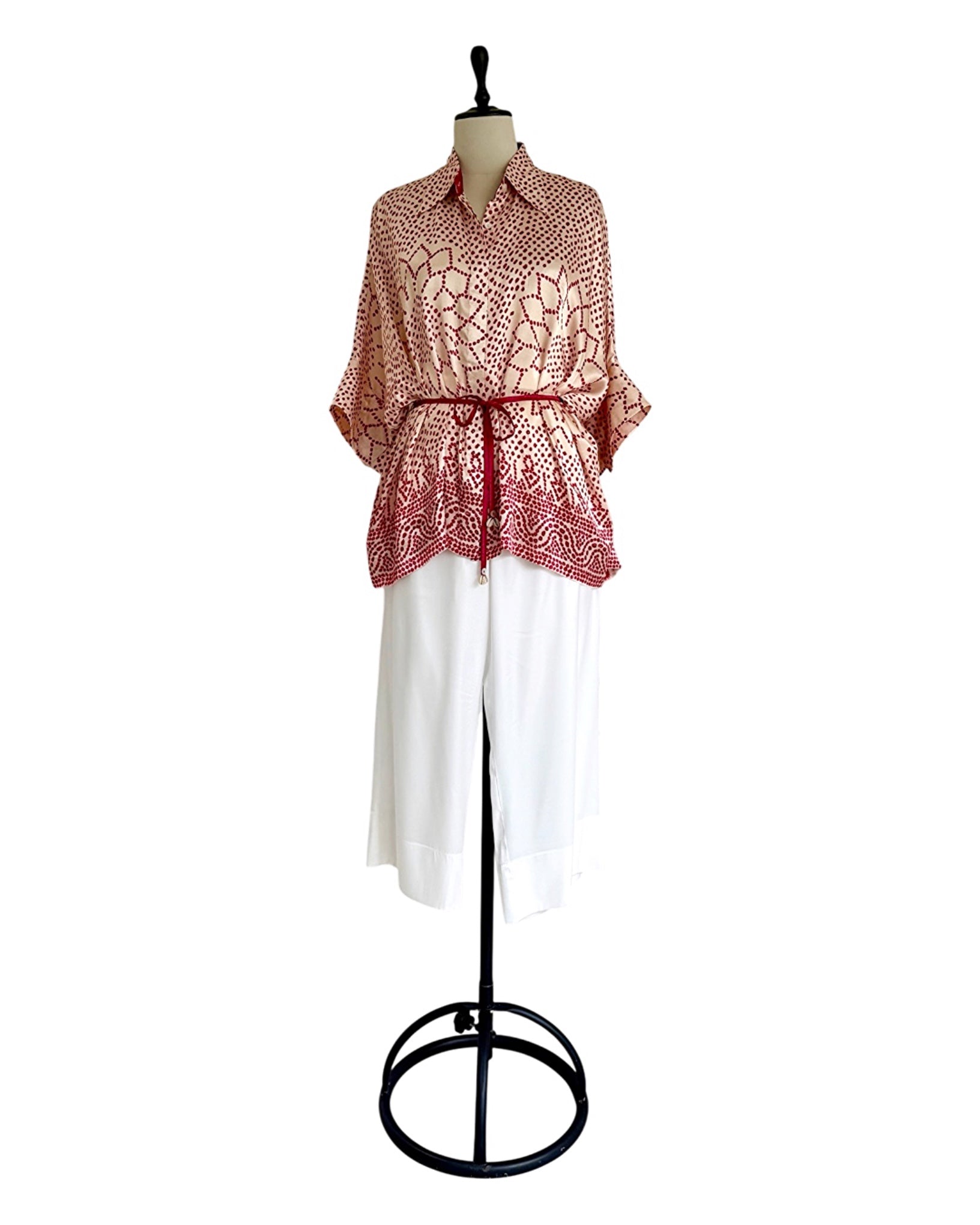 Shirt Kimono Bandhej - Ivory/Red