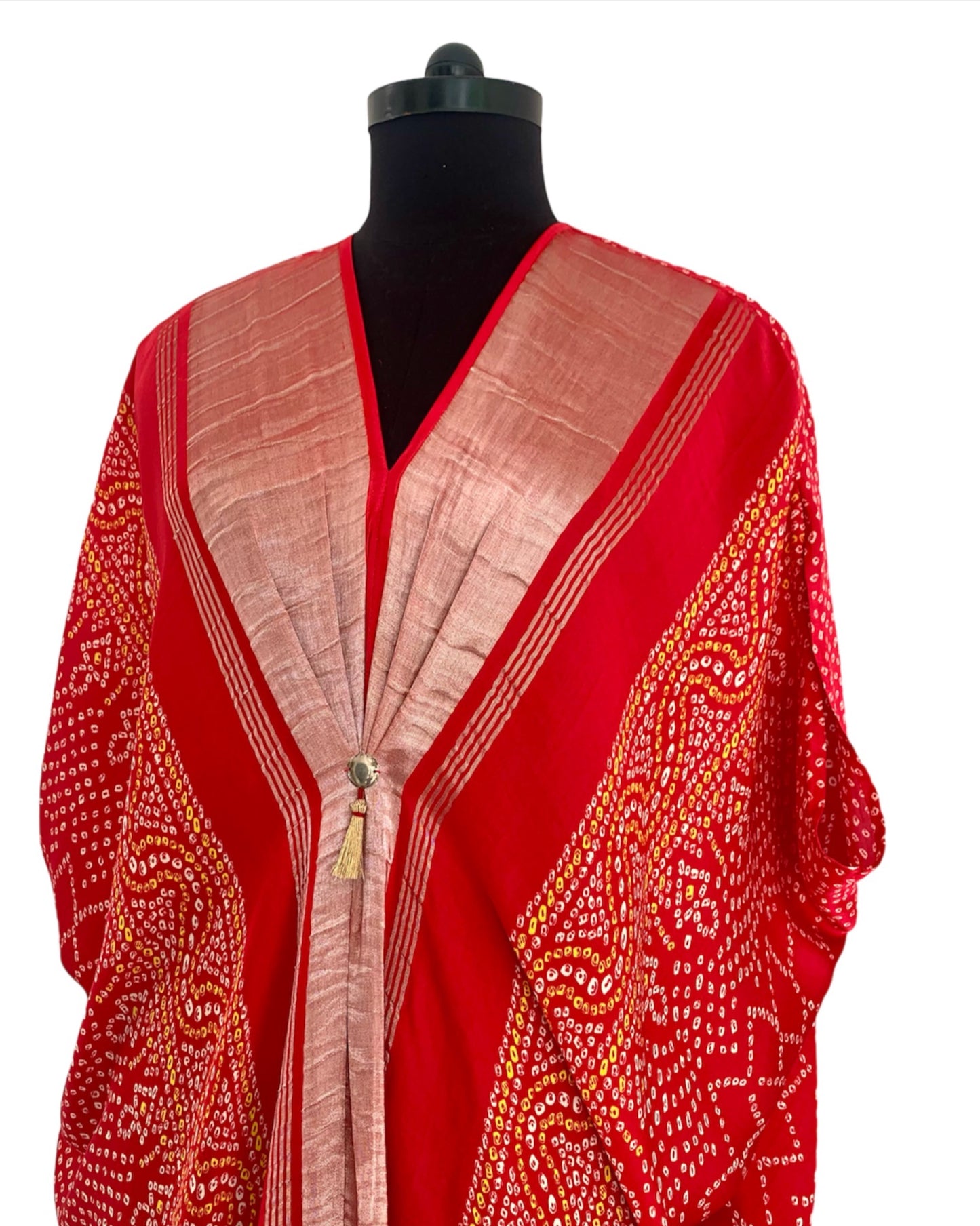 Kaftan Bandhej - Red / Gold / Silver