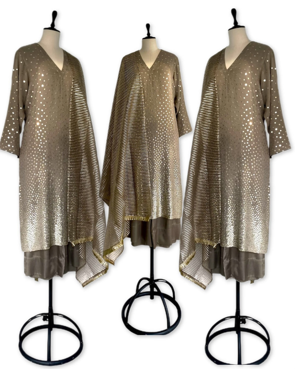 Kurta Set - Khakhi Slate / Gold / Silver
