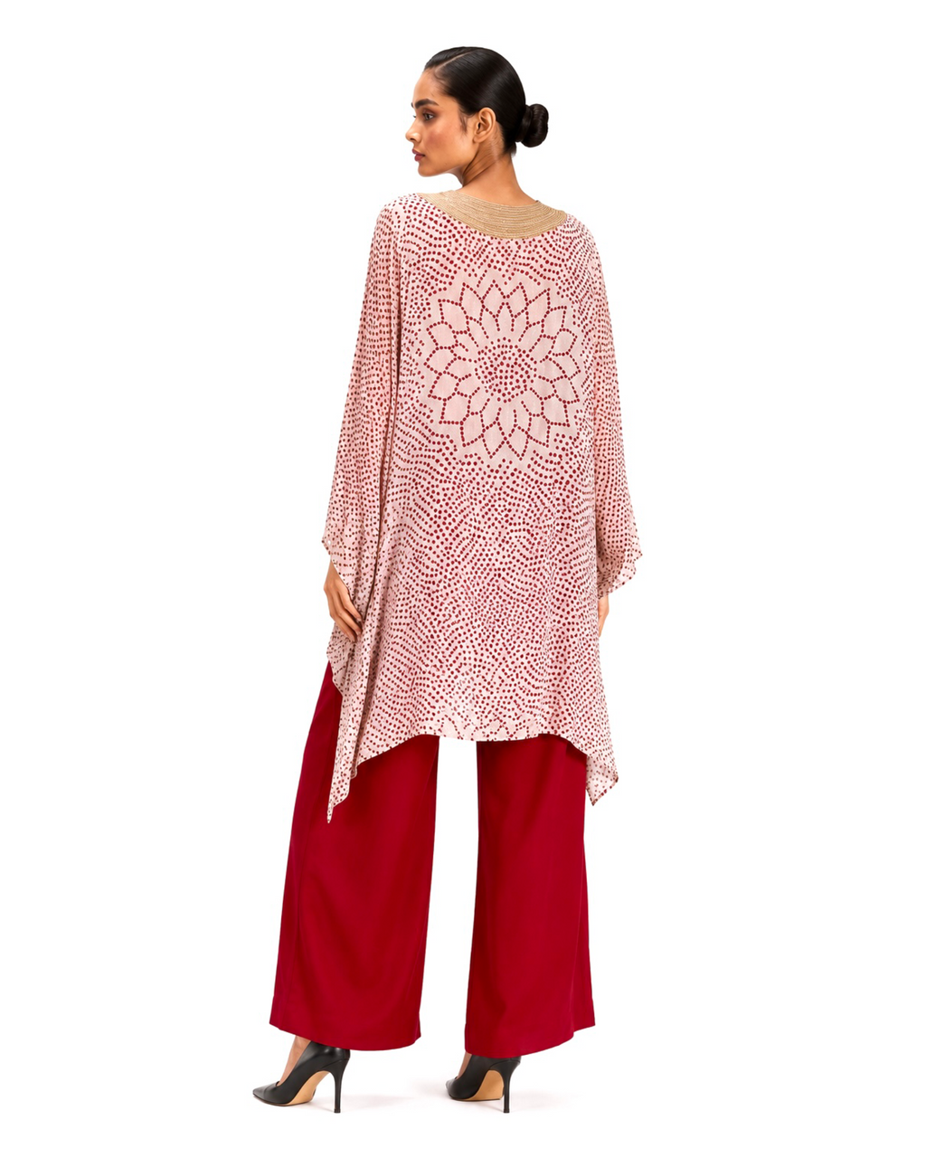 Kurta Set Bandhej - Ivory / Burgundy Red / Gold