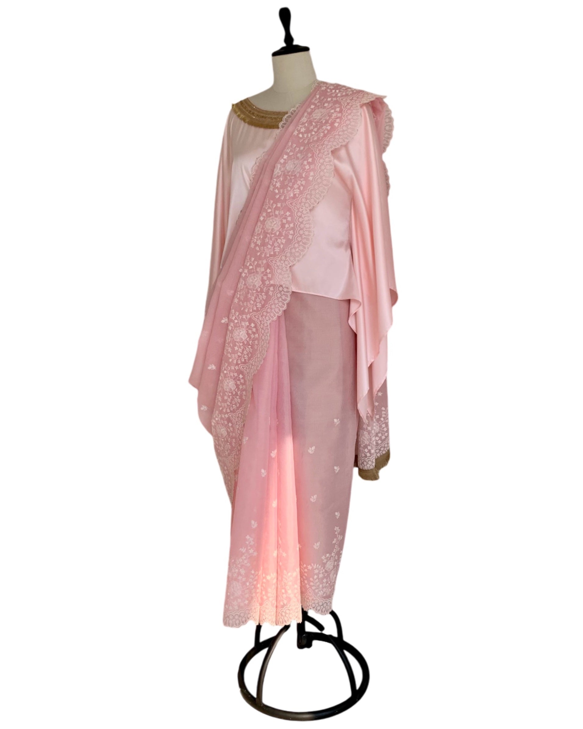 Saree Chikankari - Pink / Ivory / Gold