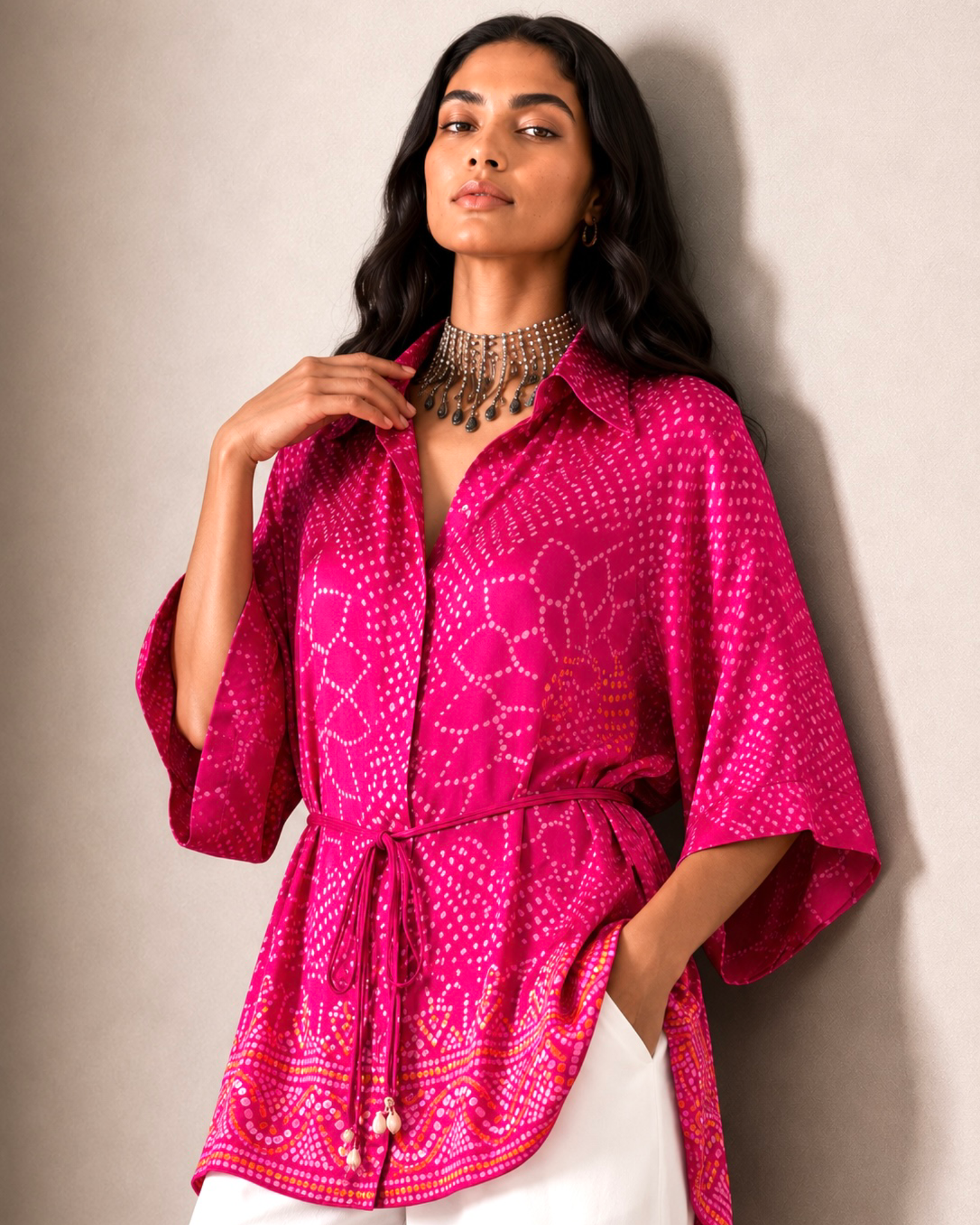Shirt Kimono Bandhej - Fuchsia Rani