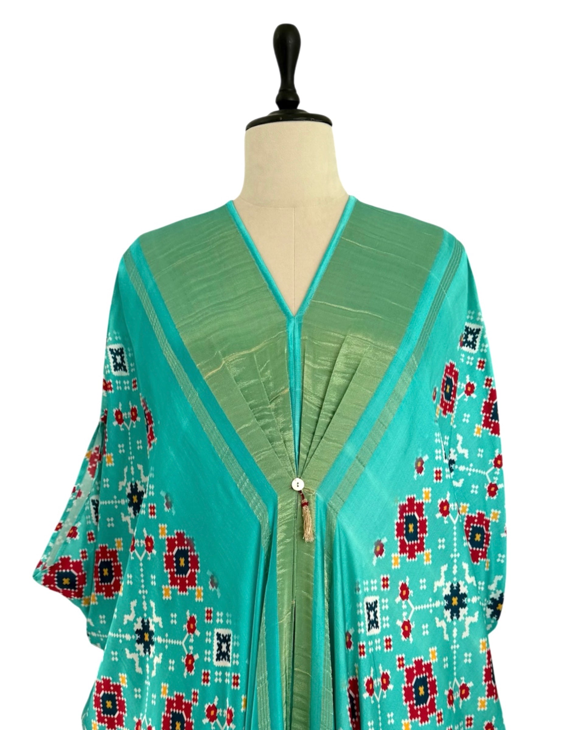 Kaftan Patola - Aquamarine/Gold
