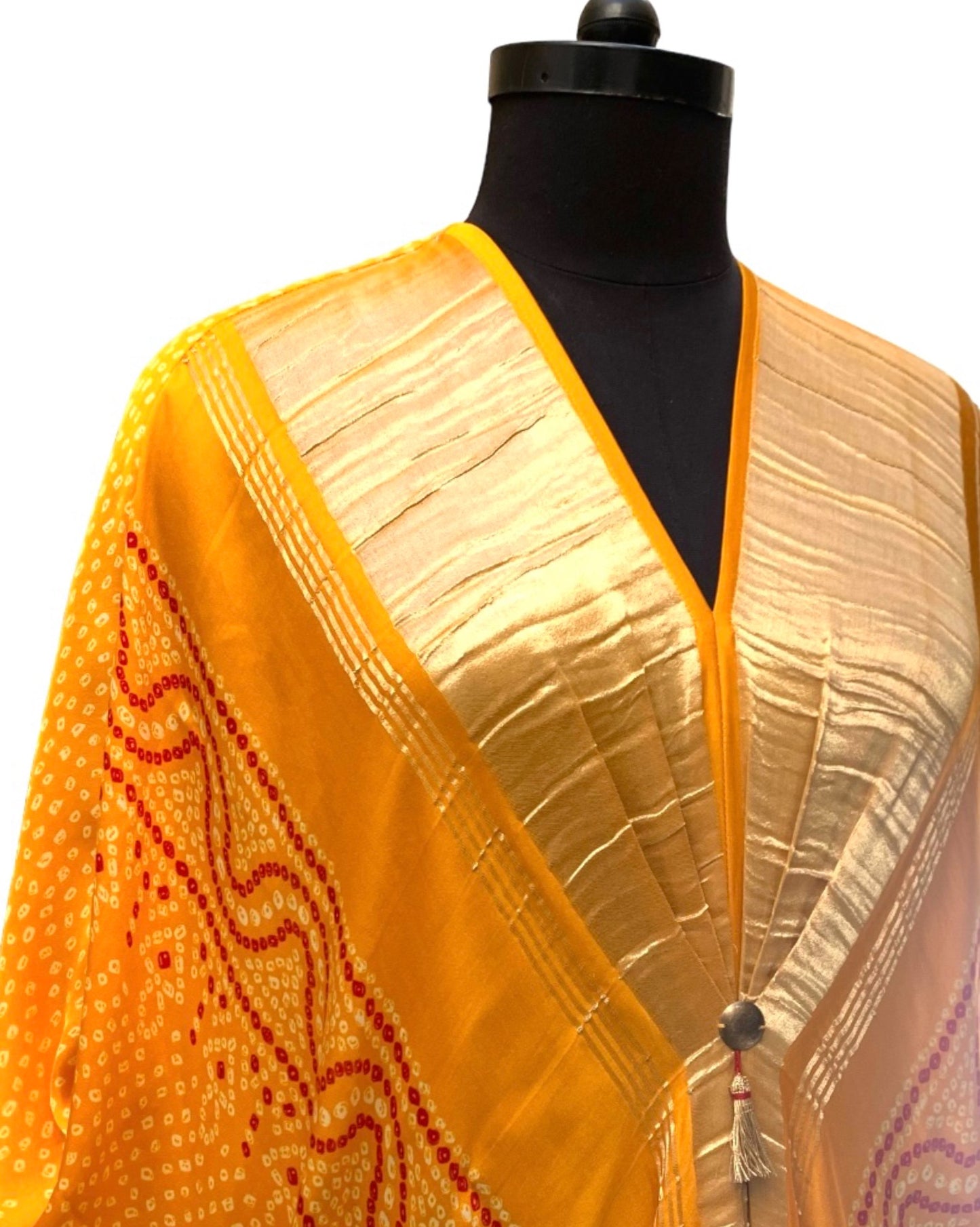 Kaftan Bandhej - Mustard Yellow / Gold