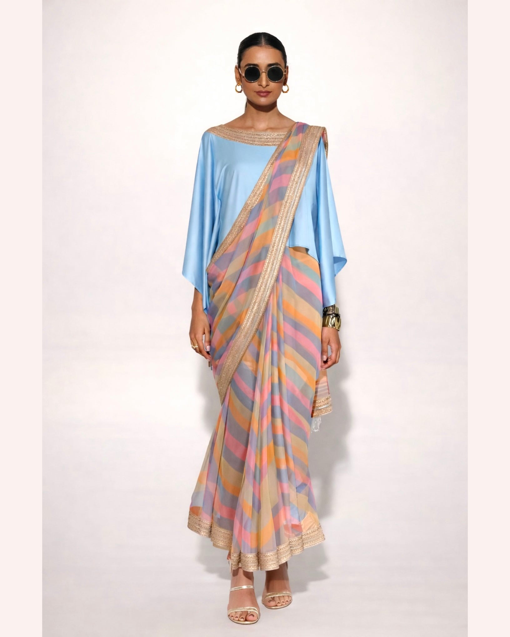 Saree Leheriya - Pink / Blue / Multi Pastels - Mayura Kumar - front view