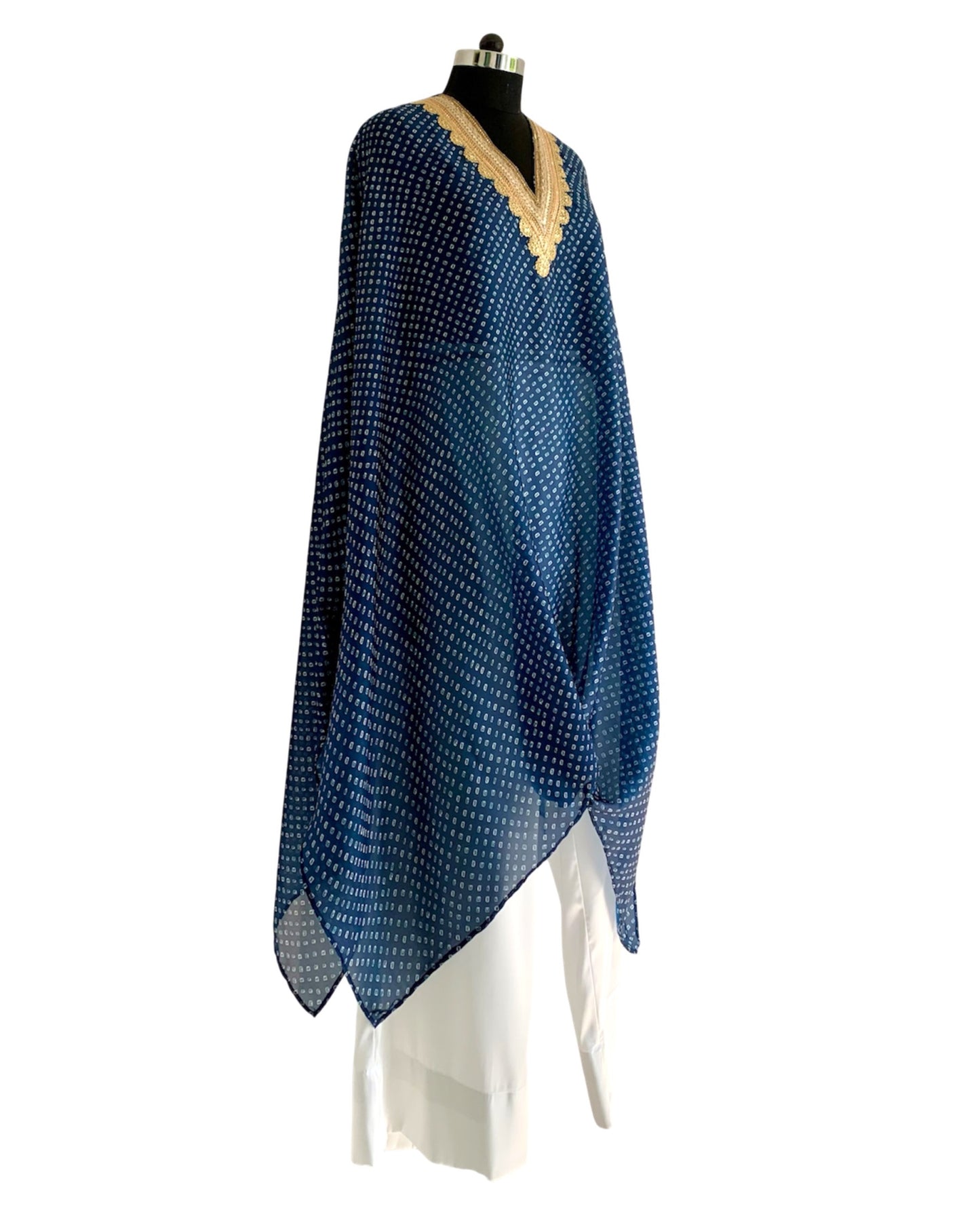 Kurta Set Bandhej - Navy Blue / Ivory / Gold