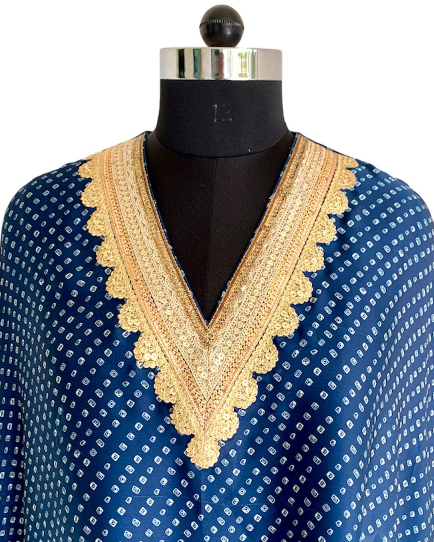 Kurta Set Bandhej - Navy Blue / Ivory / Gold