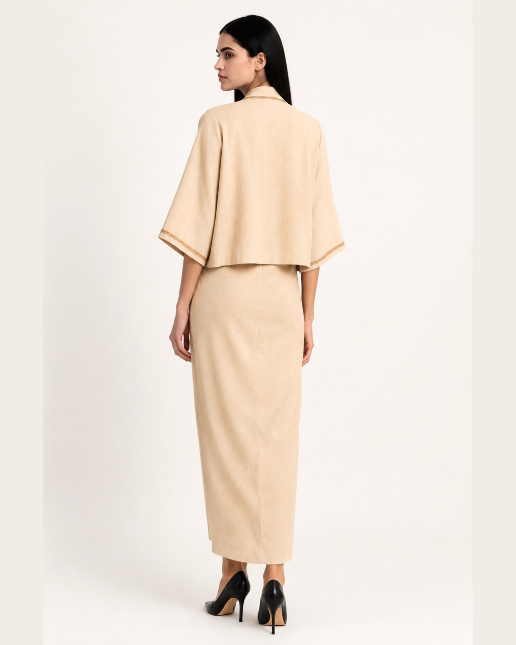 Draped Skirt Camisole Jacket Set Khadi -  Ivory / Gold
