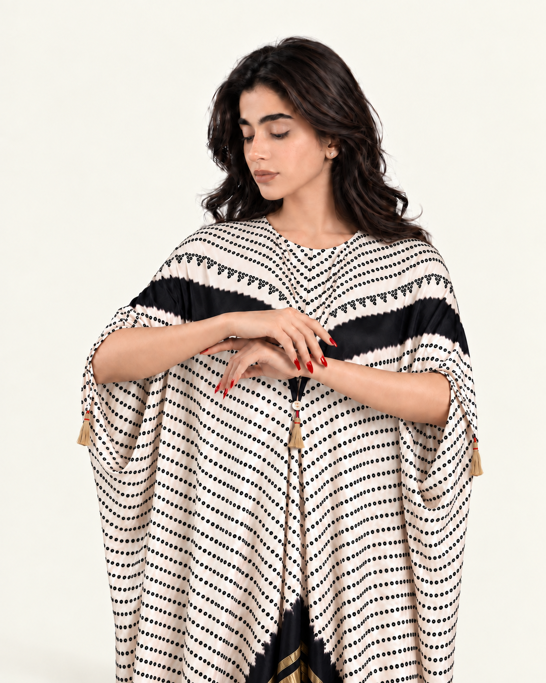 Kaftan Bandhej - Ivory / Black / Ivory Base
