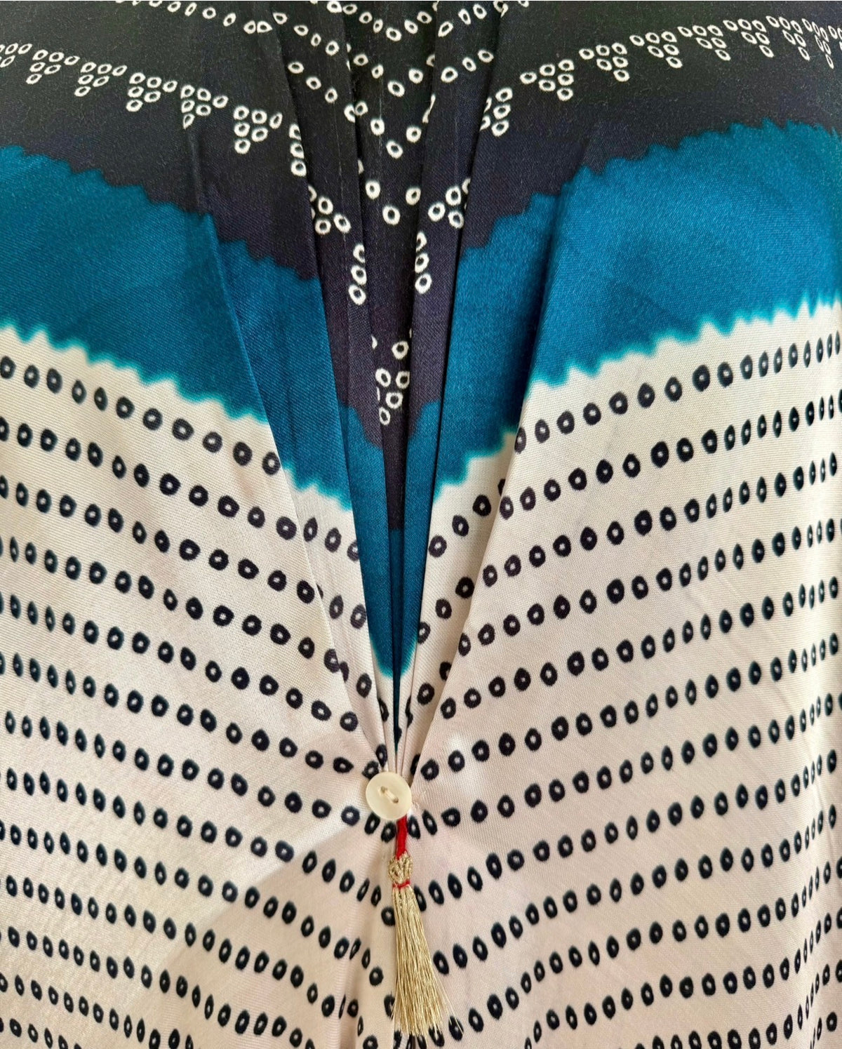 Kaftan Bandhej - Black / Teal Blue / Ivory Base