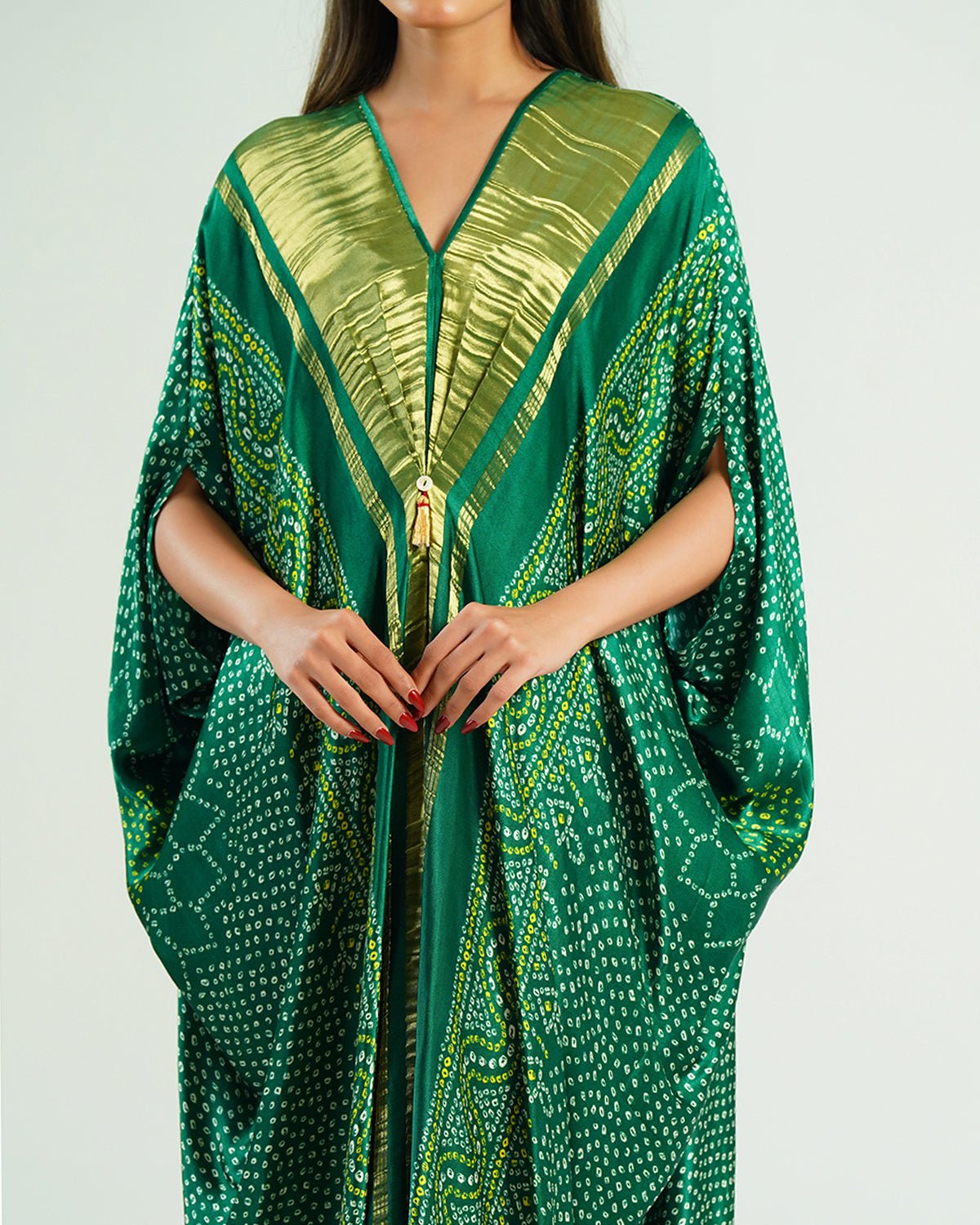 Kaftan Bandhej - Emerald Green / Gold - Mayura Kumar