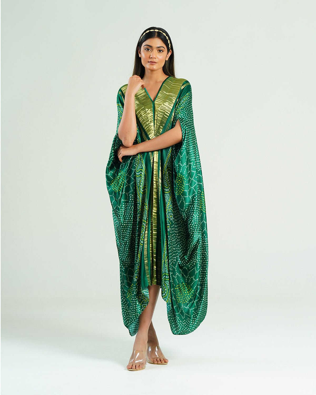 Kaftan Bandhej - Emerald Green / Gold - Mayura Kumar