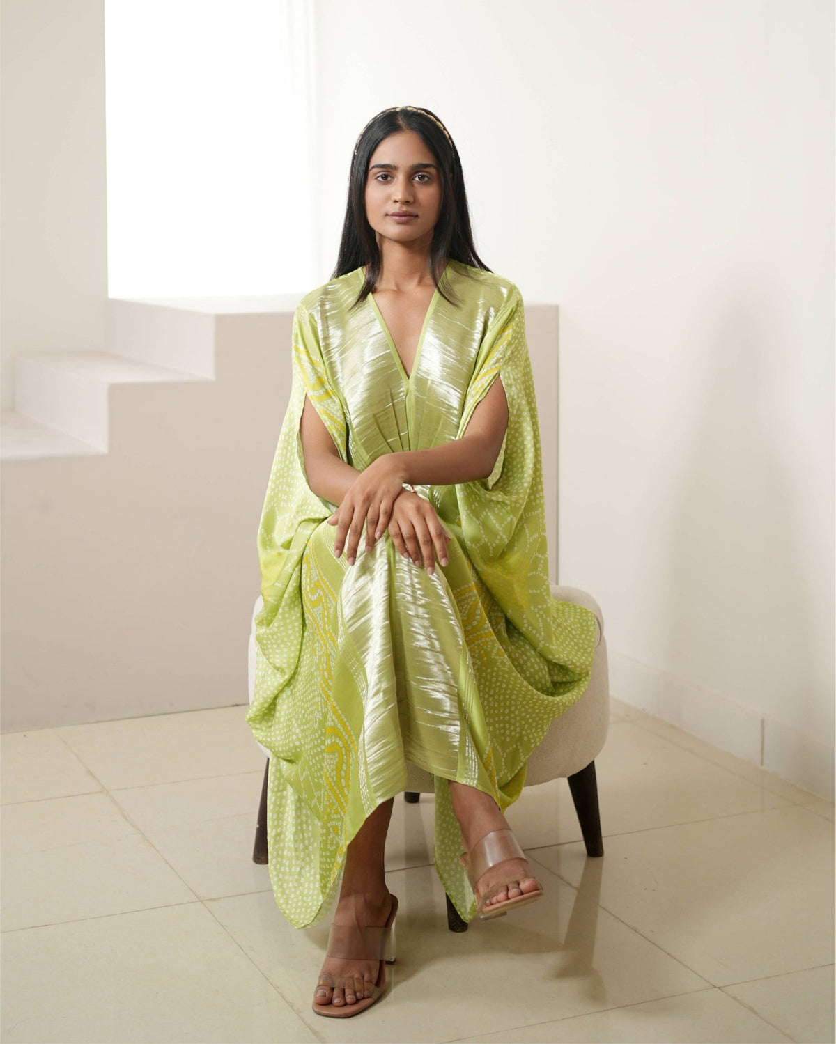 Kaftan Bandhej - Fresh Green / Gold - Mayura Kumar