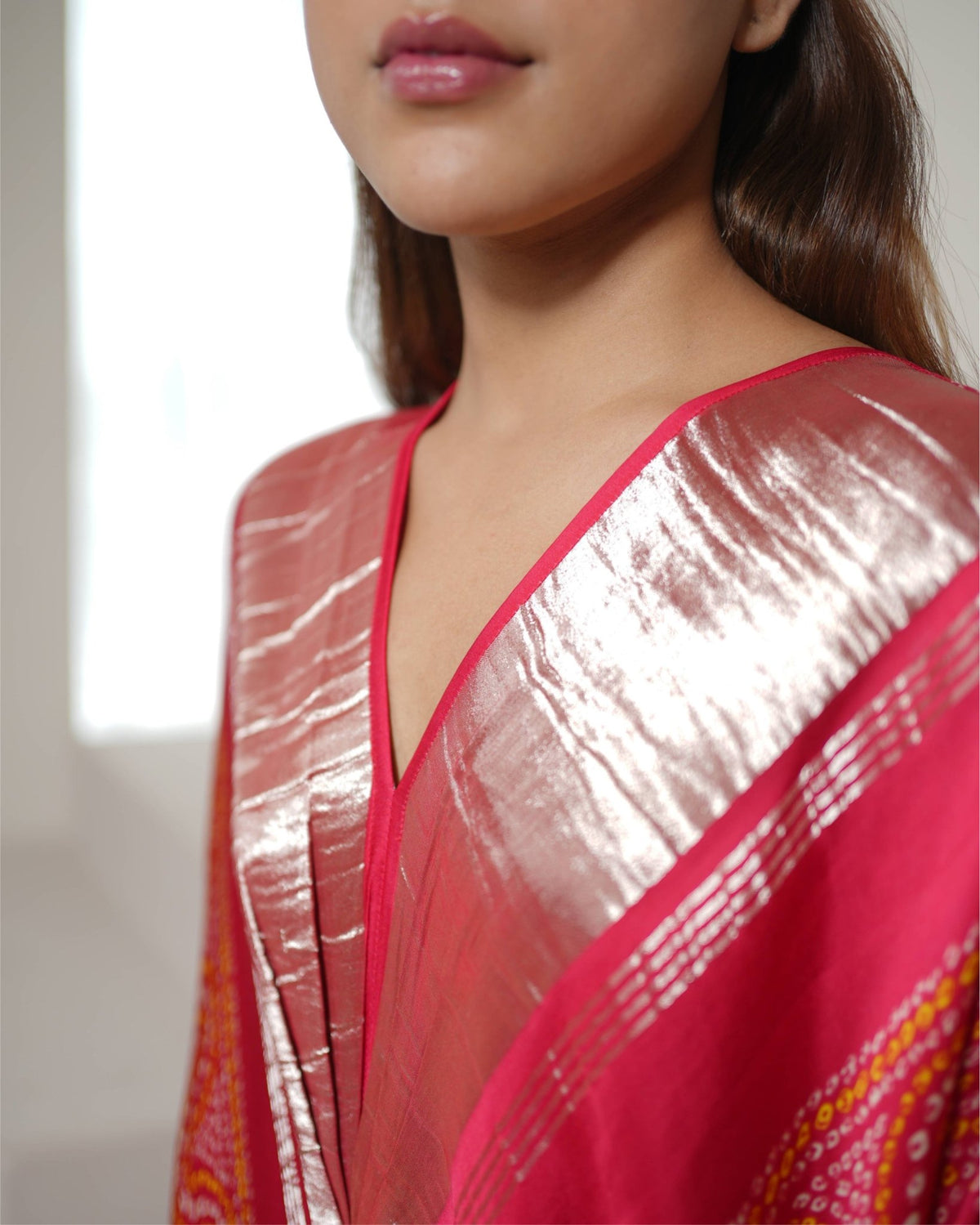 Kaftan Bandhej - Fuschia / Gold - Mayura Kumar