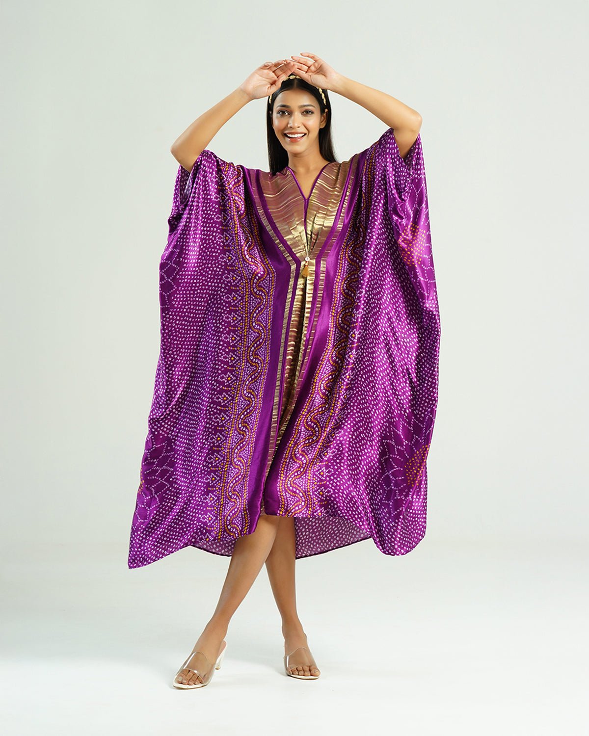 Kaftan Bandhej - Purple / Gold - Mayura Kumar