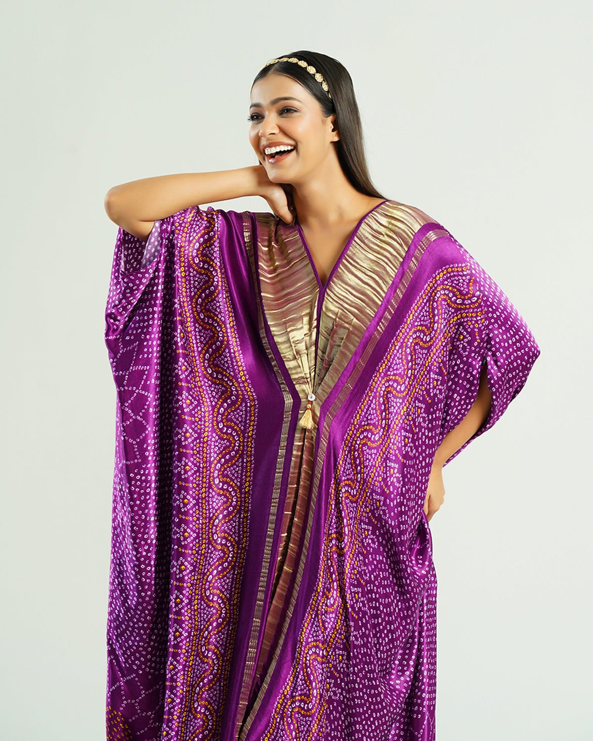 Kaftan Bandhej - Purple / Gold - Mayura Kumar