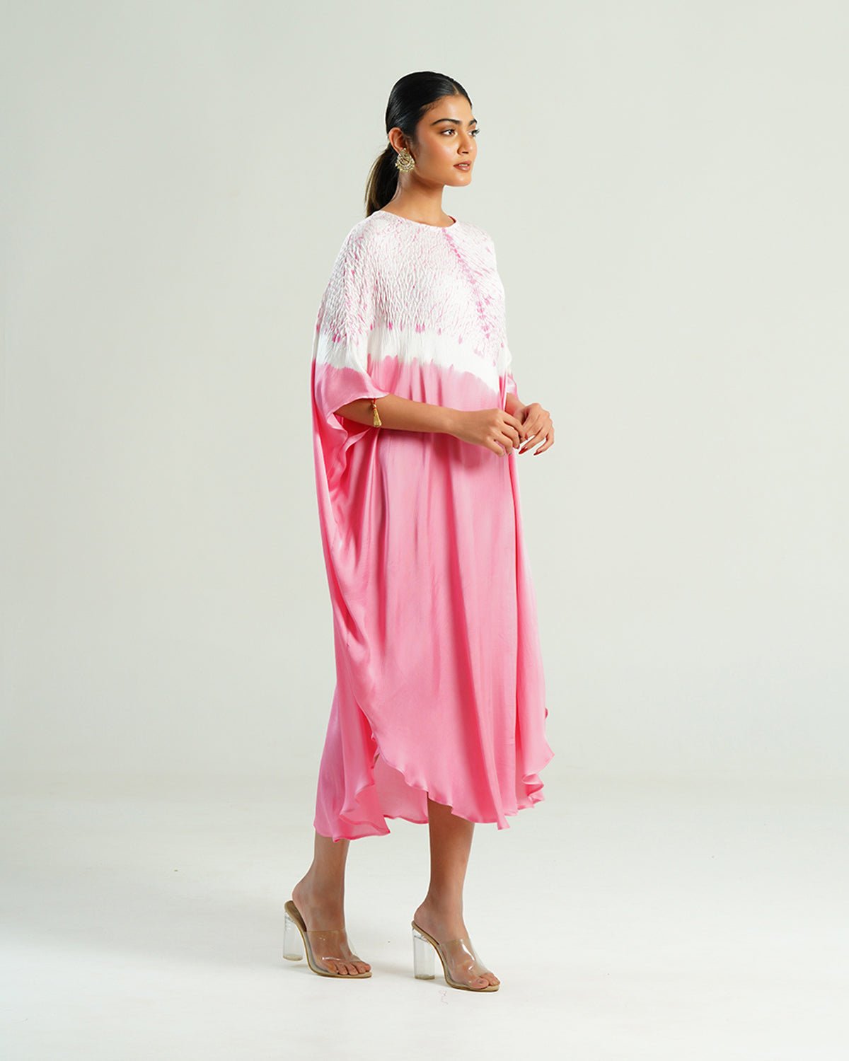 Kaftan Shibori - Peony Pink /Ivory - Mayura Kumar
