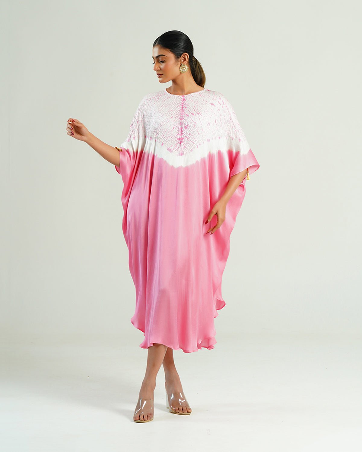 Kaftan Shibori - Peony Pink /Ivory - Mayura Kumar