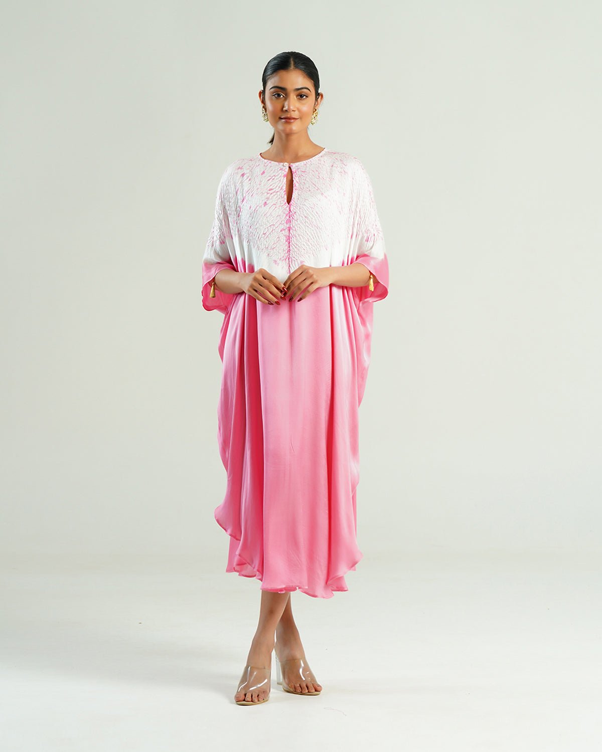 Kaftan Shibori - Peony Pink /Ivory - Mayura Kumar
