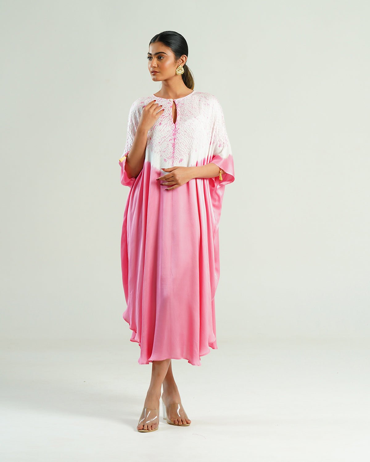 Kaftan Shibori - Peony Pink /Ivory - Mayura Kumar