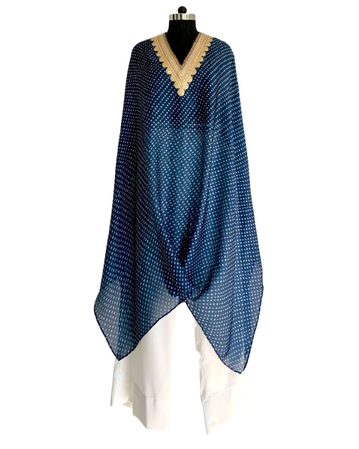 Kurta Set Bandhej - Navy Blue / Ivory / Gold - Mayura Kumar
