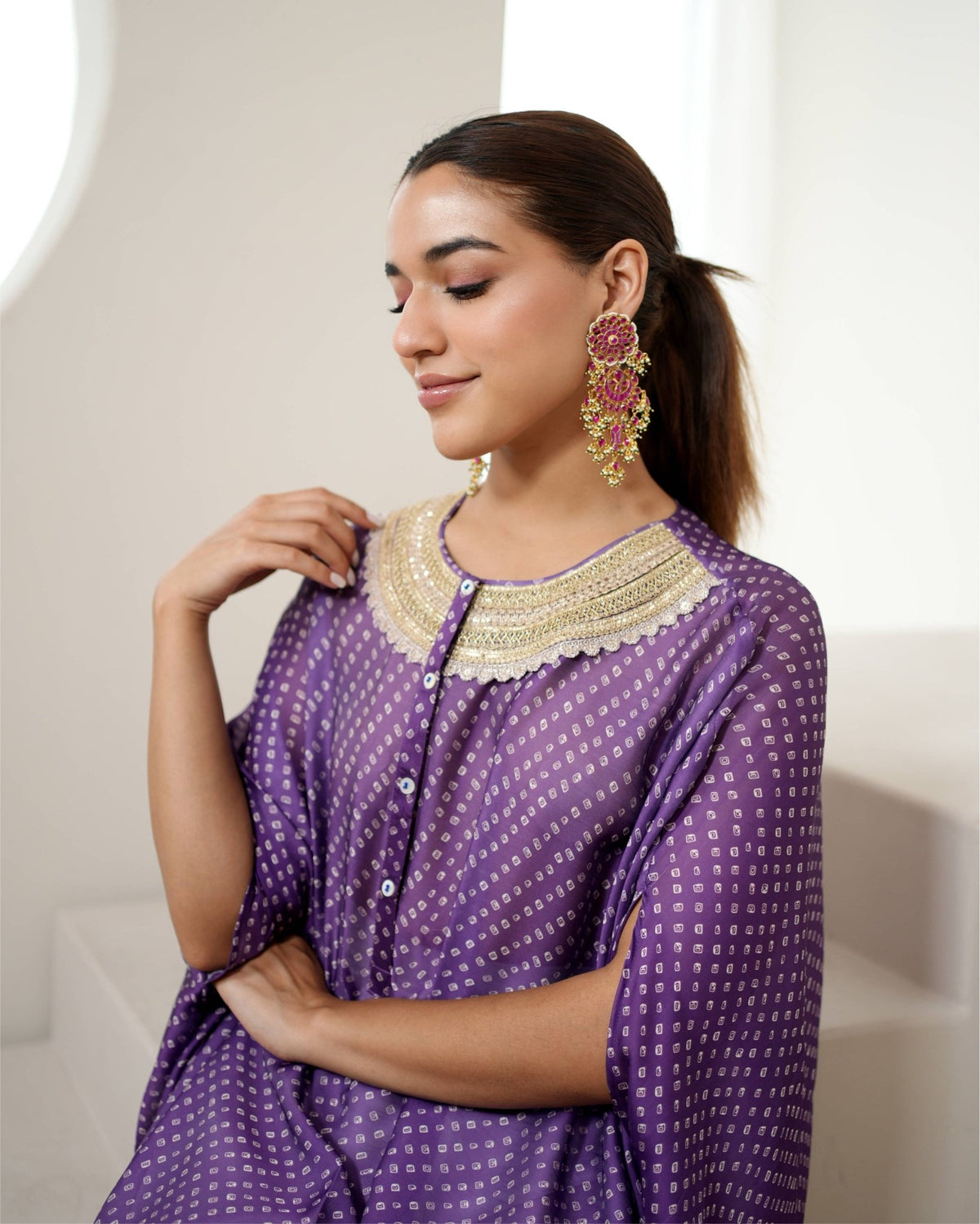Kurta Set Bandhej - Purple / Ivory / Gold - Mayura Kumar