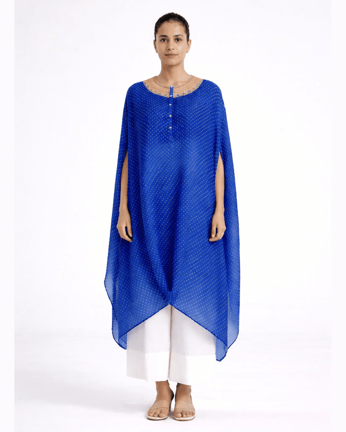 Kurta Set Bandhej - Turquoise Blue / Ivory / Gold - Mayura Kumar